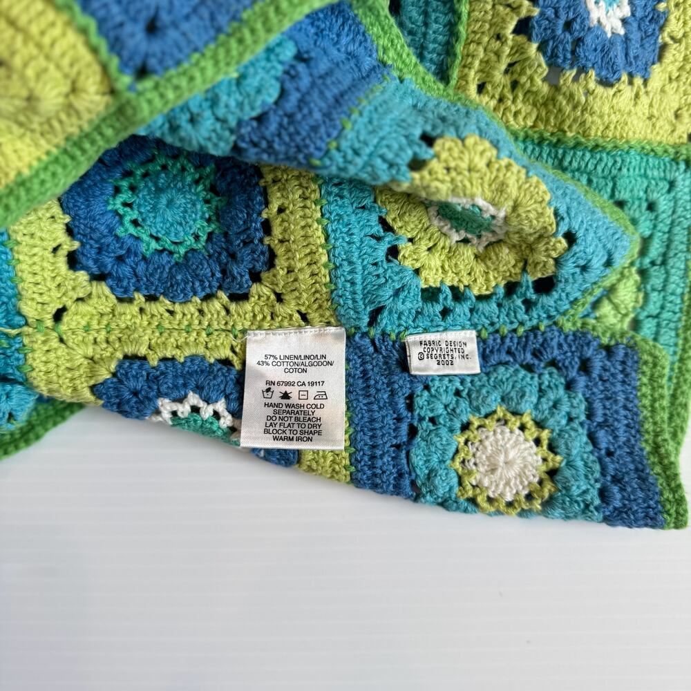 Sigrid Olsen Crochet Tank Top L Granny Square Boho Linen Cotton Cropped Petite - Picture 12 of 12